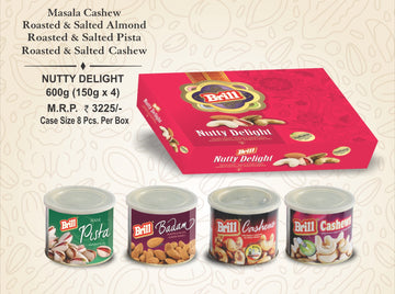 Brill Nutty Delight 600g gift pack and its four nut varieties