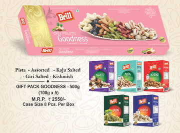 Brill Gift Pack Goodness 500g and its five dry fruit varieties