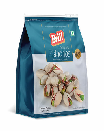 Bag of Brill California Pistachios on a white background