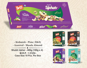 Brill Shubh Uphar 400g gift pack with four dry fruit varieties