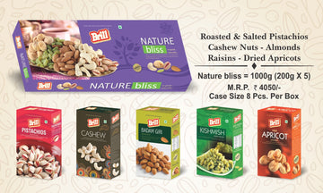 Brill Nature Bliss 1000g gift pack with five dry fruit varieties