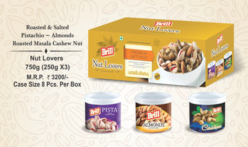 Brill Nut Lovers 750g gift pack with pistachios, almonds and masala cashews