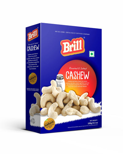 Brill cashew nuts packaging on a white background